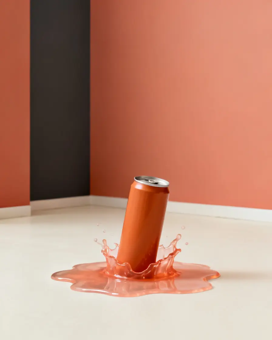 AI beverage advertisement showing product-led art direction